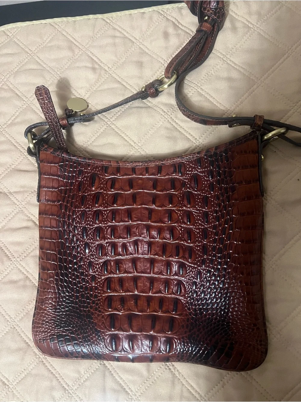 Brahmin Katie Pecan Melbourne Croc-Embossed Leather Crossbody Bag